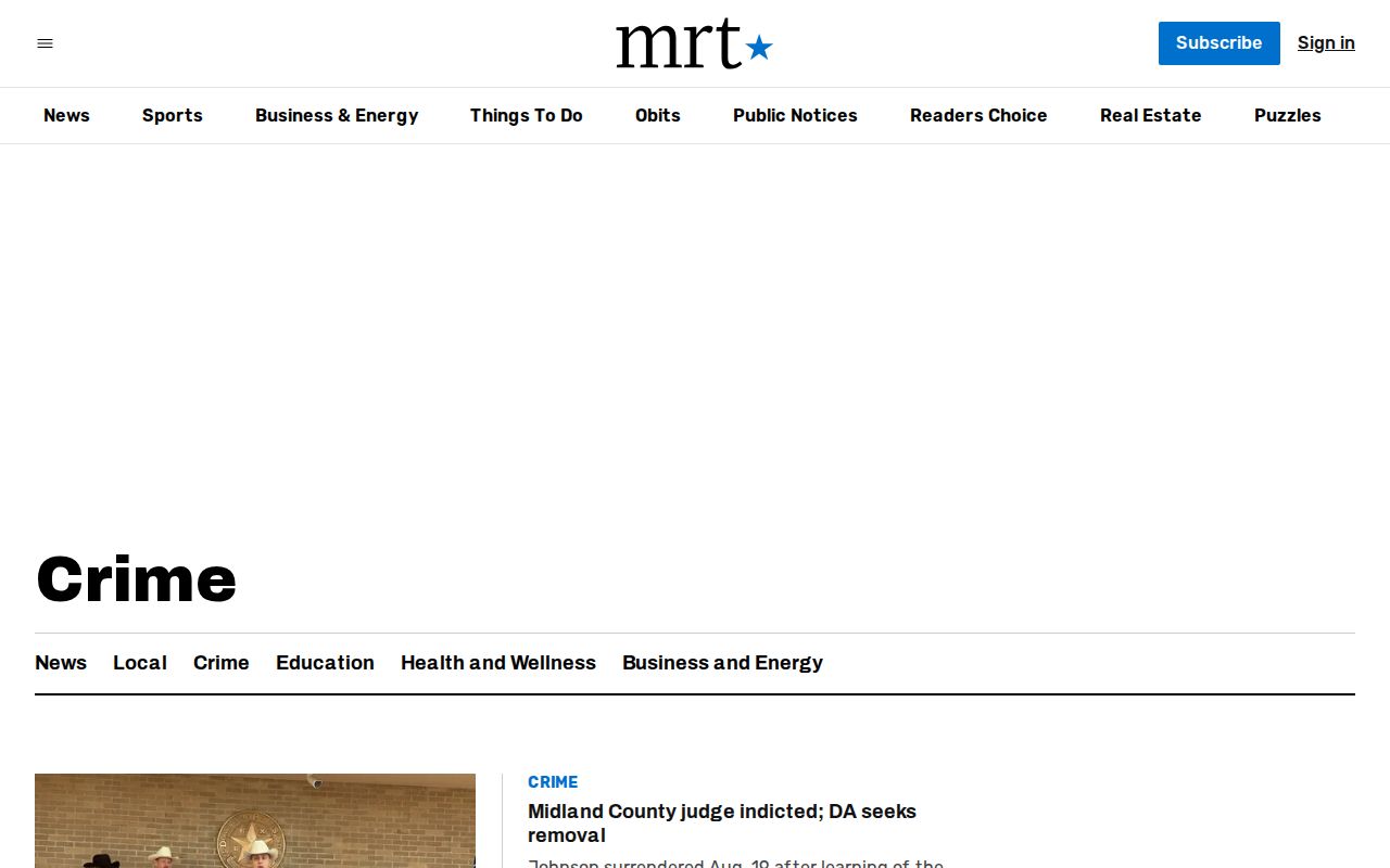 Martin County crime-news record source screenshot of the Midland Reporter-Telegram crime section